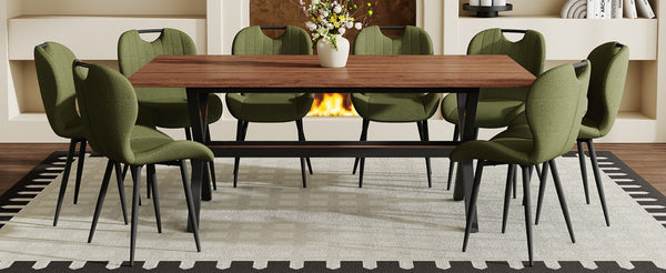 English Elm Table and Chair Set 9 Piece Walnut Mdf Top X Frame Seats Eight Dining Room Olive Green / Walnut + Black W1151S04935