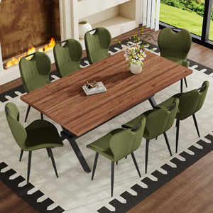 English Elm Table and Chair Set 9 Piece Walnut Mdf Top X Frame Seats Eight Dining Room Olive Green / Walnut + Black W1151S04935