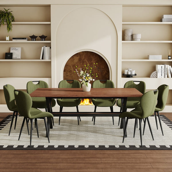 English Elm Table and Chair Set 9 Piece Walnut Mdf Top X Frame Seats Eight Dining Room Olive Green / Walnut + Black W1151S04935
