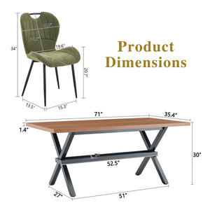 English Elm Table and Chair Set 9 Piece Walnut Mdf Top X Frame Seats Eight Dining Room Olive Green / Walnut + Black W1151S04935