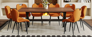 English Elm Table and Chair Set 8 Seat Industrial Walnut Mdf X Frame with Fabric Dining Chairs Orange, Walnut+Black W1151S04936