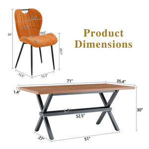 English Elm Table and Chair Set 8 Seat Industrial Walnut Mdf X Frame with Fabric Dining Chairs Orange, Walnut+Black W1151S04936