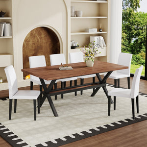 English Elm Table and Chair Set 7 Piece Industrial Walnut Mdf Top X Frame Dining Room Walnut+Black, White W1151S04937