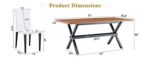 English Elm Table and Chair Set 7 Piece Industrial Walnut Mdf Top X Frame Dining Room Walnut+Black, White W1151S04937