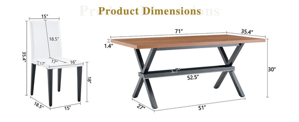 English Elm Table and Chair Set 7 Piece Industrial Walnut Mdf Top X Frame Dining Room Walnut+Black, White W1151S04937
