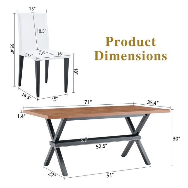 English Elm Table and Chair Set 7 Piece Industrial Walnut Mdf Top X Frame Dining Room Walnut+Black, White W1151S04937