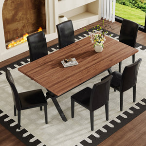 English Elm Table and Chair Set Walnut Mdf Top X Frame Industrial Dining for Six Walnut + Black W1151S04939