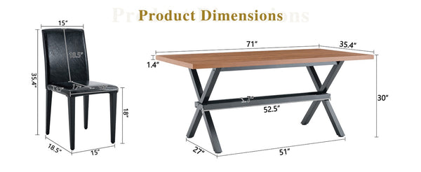 English Elm Table and Chair Set Walnut Mdf Top X Frame Industrial Dining for Six Walnut + Black W1151S04939