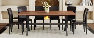 English Elm Table and Chair Set Walnut Mdf Top X Frame Industrial Dining for Six Walnut + Black W1151S04939