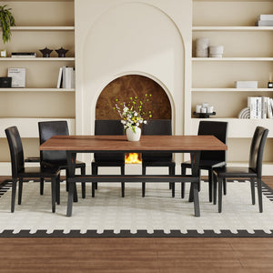 English Elm Table and Chair Set Walnut Mdf Top X Frame Industrial Dining for Six Walnut + Black W1151S04939