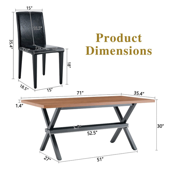 English Elm Table and Chair Set Walnut Mdf Top X Frame Industrial Dining for Six Walnut + Black W1151S04939