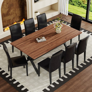 English Elm Table and Chair Set Seats 8 with Walnut Mdf Top and Industrial X Frame Design W1151S04940