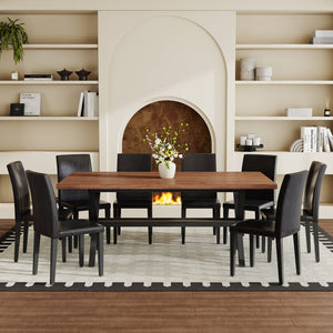 English Elm Table and Chair Set Seats 8 with Walnut Mdf Top and Industrial X Frame Design W1151S04940