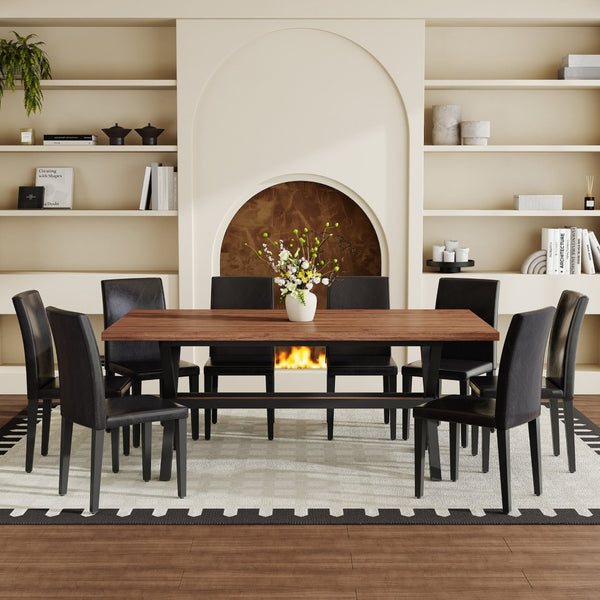 English Elm Table and Chair Set Seats 8 with Walnut Mdf Top and Industrial X Frame Design W1151S04940