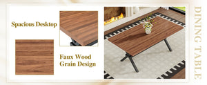 English Elm Table and Chair Set Walnut MDF Dining with X Frame and Six Linen Upholstered Seats W1151S04941