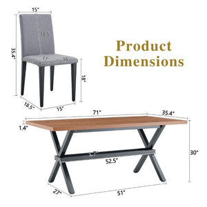 English Elm Table and Chair Set Walnut MDF Dining with X Frame and Six Linen Upholstered Seats W1151S04941