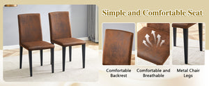 English Elm Table and Chair Set Walnut MDF Top X Frame Seats Six with Brown Fabric Dining Chairs W1151S04943