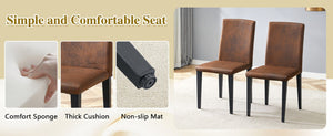 English Elm Table and Chair Set Walnut MDF Top X Frame Seats Six with Brown Fabric Dining Chairs W1151S04943