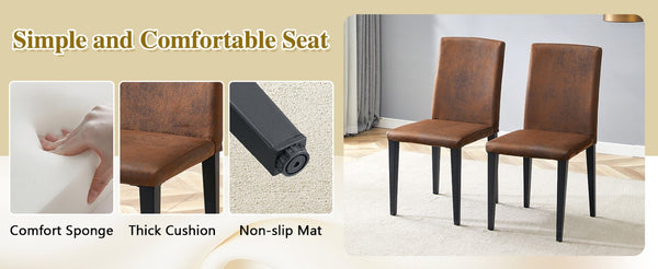 English Elm Table and Chair Set Walnut MDF Top X Frame Seats Six with Brown Fabric Dining Chairs W1151S04943