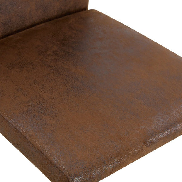 English Elm Table and Chair Set Walnut MDF Top X Frame Seats Six with Brown Fabric Dining Chairs W1151S04943