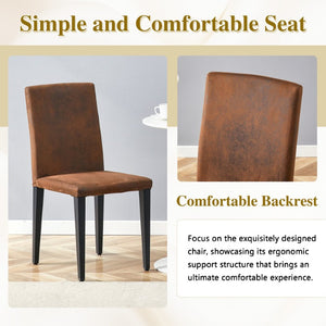 English Elm Table and Chair Set Walnut MDF Top X Frame Seats Six with Brown Fabric Dining Chairs W1151S04943
