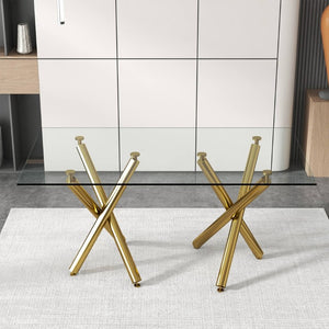 English Elm Large Tempered Glass Rectangular Dining Table Golden Legs Seats Eight Modern Minimalist W1151S04946