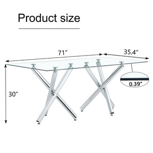 English Elm Large Tempered Glass Rectangular Dining Table Seats Eight with Sculptural Chrome Fork Legs W1151S04947