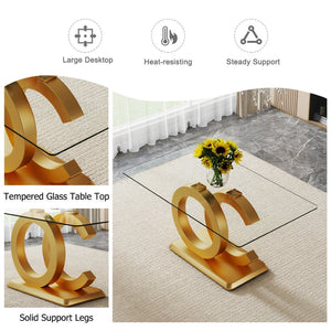English Elm Large Tempered Glass Rectangular Dining Table with Gold Sculptural Base Seats Eight W1151S04948