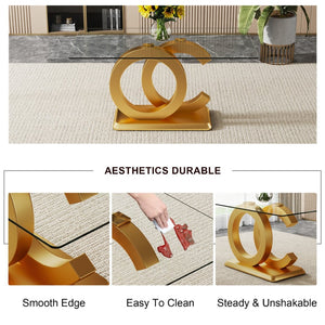 English Elm Large Tempered Glass Rectangular Dining Table with Gold Sculptural Base Seats Eight W1151S04948