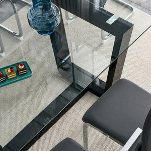 English Elm Seating Eight Tempered Glass Rectangular Dining Table with Matte Black Mdf Base W1151S04949