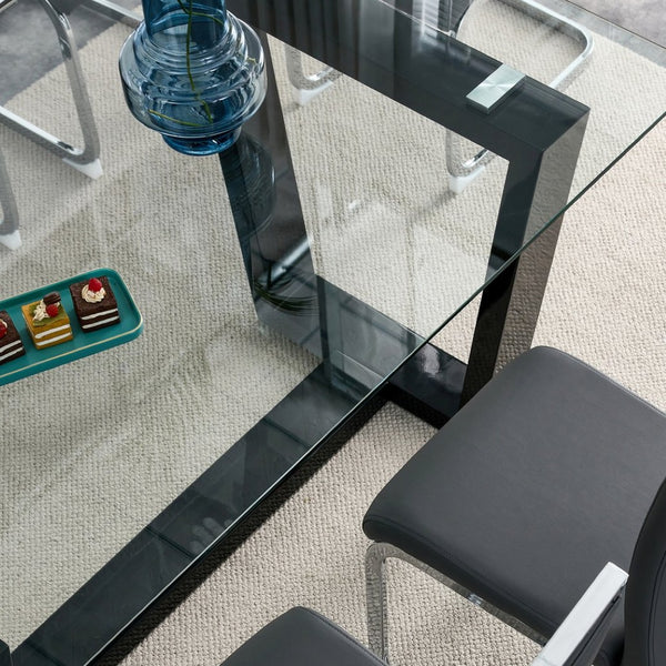 English Elm Seating Eight Tempered Glass Rectangular Dining Table with Matte Black Mdf Base W1151S04949
