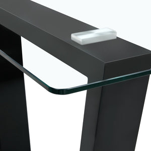 English Elm Seating Eight Tempered Glass Rectangular Dining Table with Matte Black Mdf Base W1151S04949