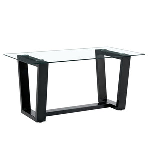 English Elm Seating Eight Tempered Glass Rectangular Dining Table with Matte Black Mdf Base W1151S04949