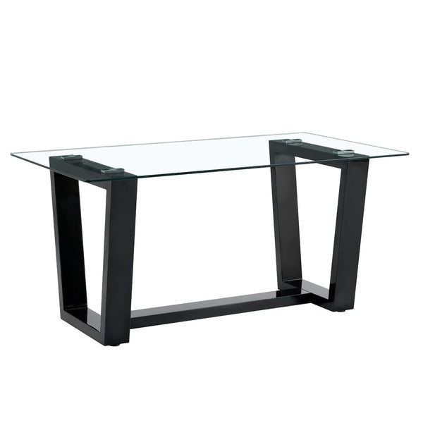 English Elm Seating Eight Tempered Glass Rectangular Dining Table with Matte Black Mdf Base W1151S04949