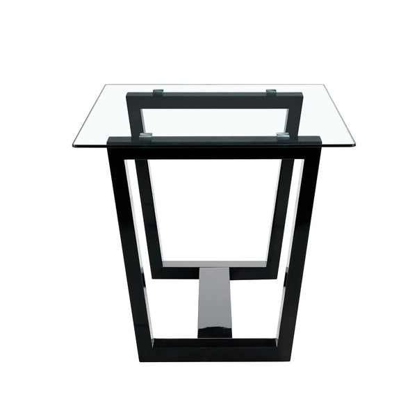 English Elm Seating Eight Tempered Glass Rectangular Dining Table with Matte Black Mdf Base W1151S04949