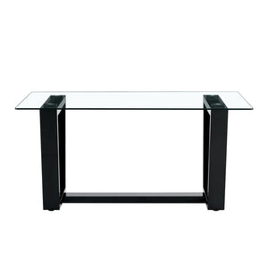 English Elm Seating Eight Tempered Glass Rectangular Dining Table with Matte Black Mdf Base W1151S04949