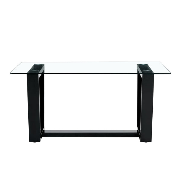 English Elm Seating Eight Tempered Glass Rectangular Dining Table with Matte Black Mdf Base W1151S04949