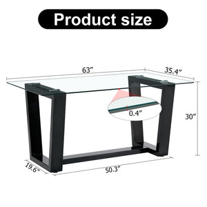 English Elm Seating Eight Tempered Glass Rectangular Dining Table with Matte Black Mdf Base W1151S04949