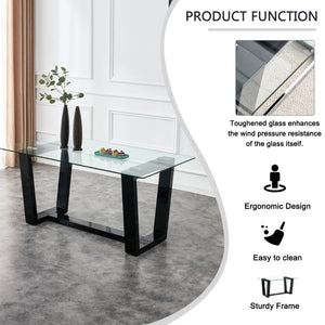 English Elm Seating Eight Tempered Glass Rectangular Dining Table with Matte Black Mdf Base W1151S04949
