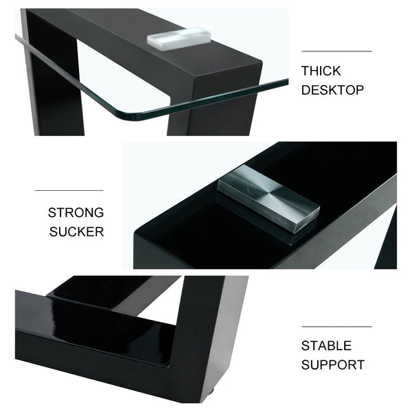 English Elm Seating Eight Tempered Glass Rectangular Dining Table with Matte Black Mdf Base W1151S04949