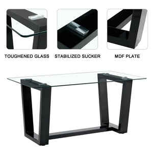 English Elm Seating Eight Tempered Glass Rectangular Dining Table with Matte Black Mdf Base W1151S04949