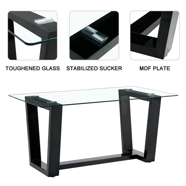 English Elm Seating Eight Tempered Glass Rectangular Dining Table with Matte Black Mdf Base W1151S04949