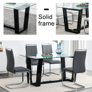 English Elm Seating Eight Tempered Glass Rectangular Dining Table with Matte Black Mdf Base W1151S04949