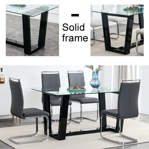 English Elm Seating Eight Tempered Glass Rectangular Dining Table with Matte Black Mdf Base W1151S04949