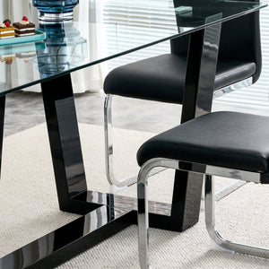 English Elm Seating Eight Tempered Glass Rectangular Dining Table with Matte Black Mdf Base W1151S04949