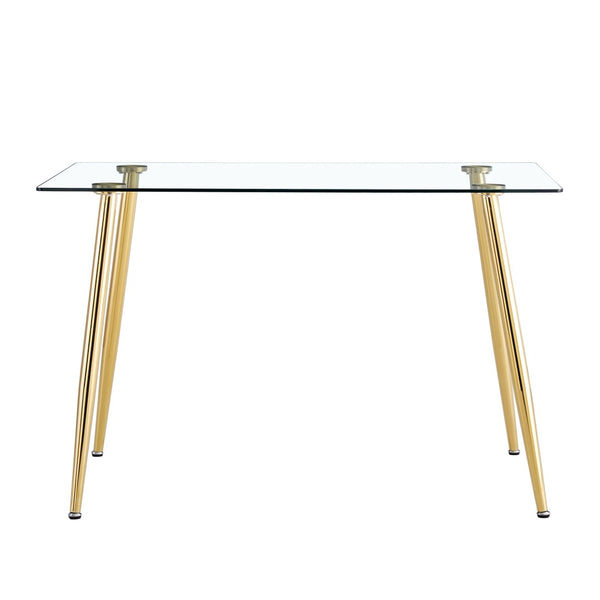 English Elm Modern Rectangular Tempered Glass Dining Table with Golden Legs Seats Four to Six W1151S04952