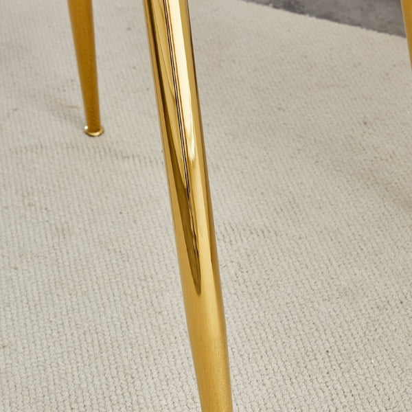 English Elm A Round Tempered Glass Dining Table with Gold Metal Legs Seats Four to Six W1151S04954