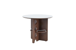 English Elm Medieval-style Sintered Stone Round Dining Table with Storage Shelf for Compact Spaces White Walnut W1151S04956