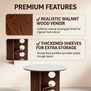 English Elm Medieval-style Sintered Stone Round Dining Table with Storage Shelf for Compact Spaces White Walnut W1151S04956