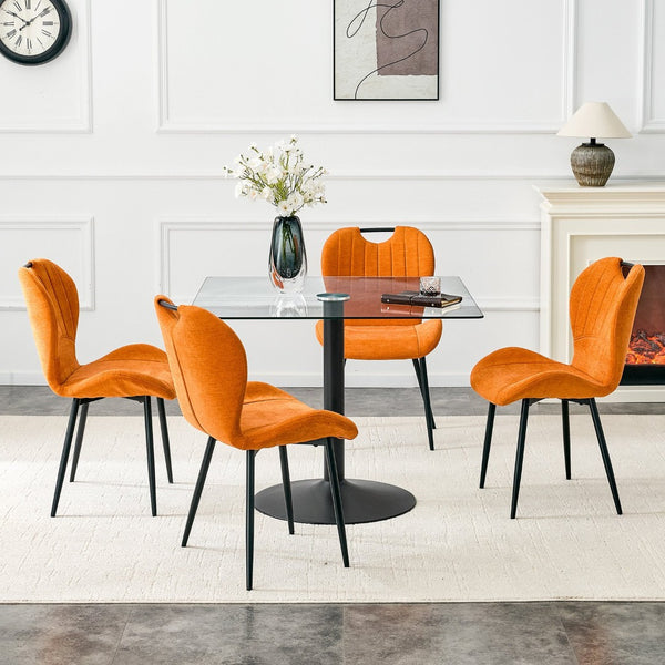 English Elm Table Set Square Tempered Glass Top with Four Upholstered Chairs Modern Dining Room W1151S04958